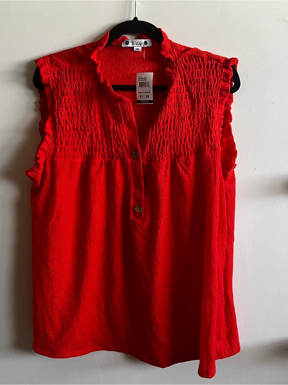 Wilde Sleeveless Red Smocked Yoke Blouse